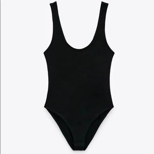 Black Scoop Neck Ribbed Bodysuit